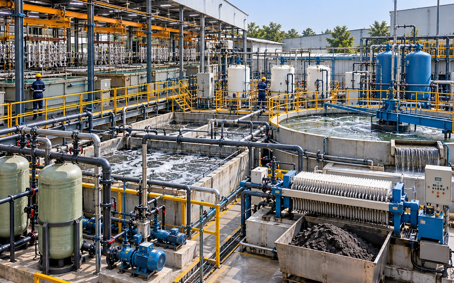 Electroplating ETP with pH correction, metal removal and sludge treatment