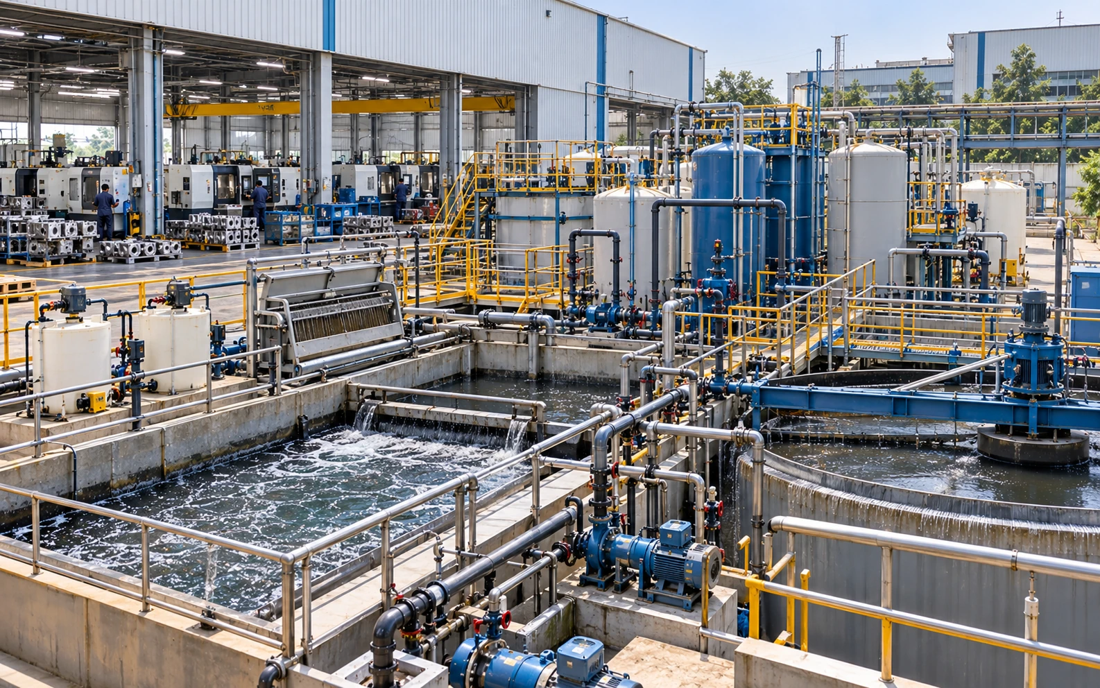 Engineers troubleshooting an engineering industry ETP for revamping and performance improvement