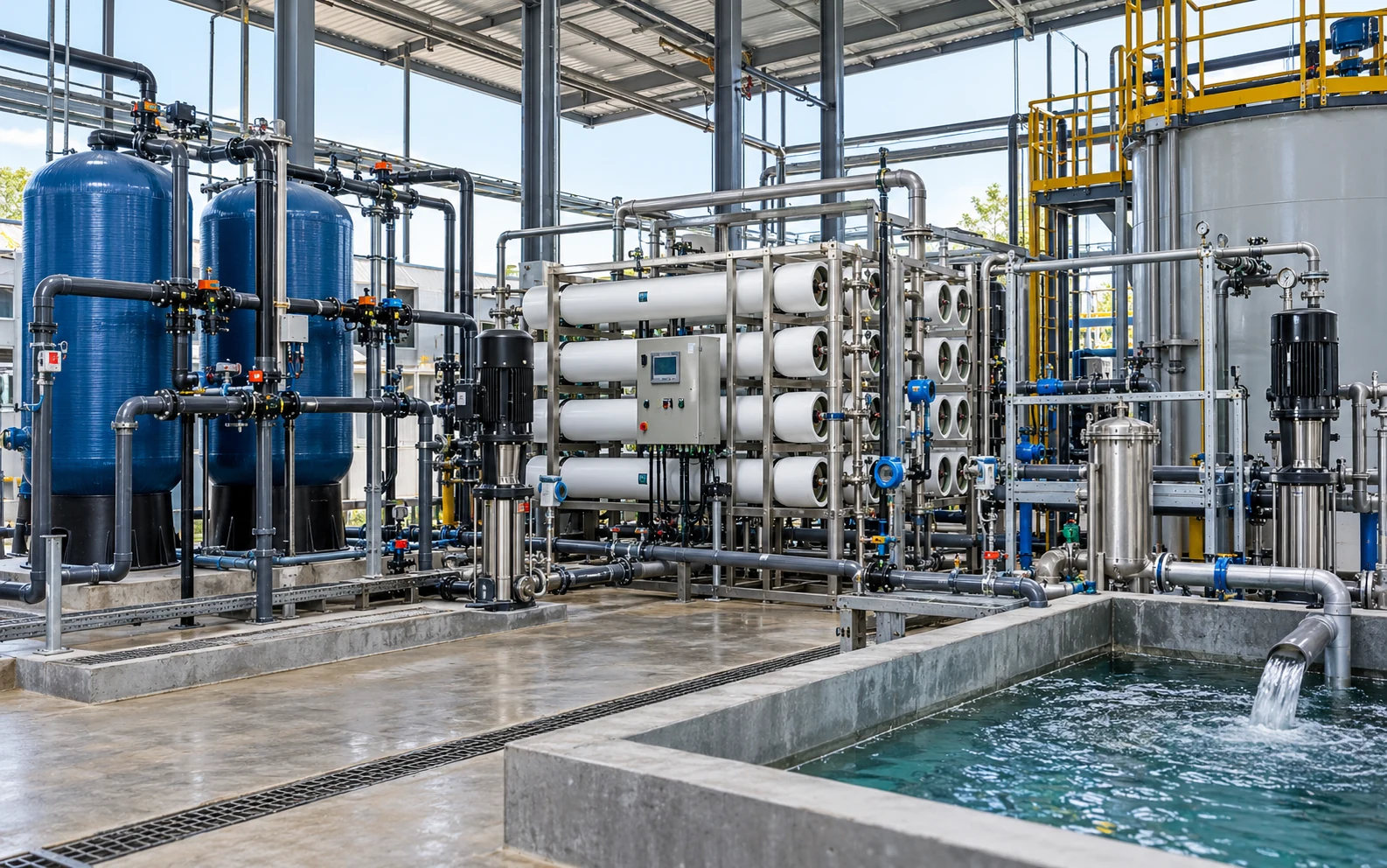 ETP water recovery and treated wastewater reuse system with industrial filtration and RO