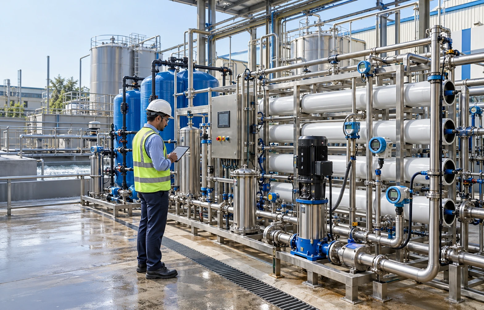Food and beverage treated-water recovery system with RO filtration and online monitoring