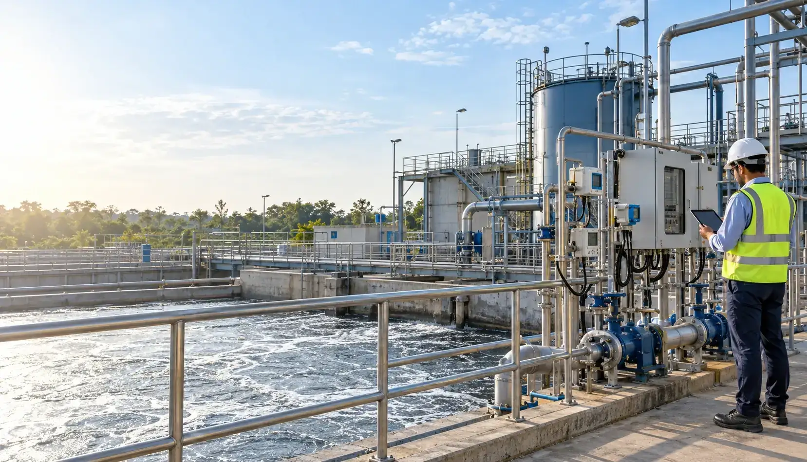 Continuous online wastewater monitoring system connected to ETP and STP analyzers, sensors and instrumentation