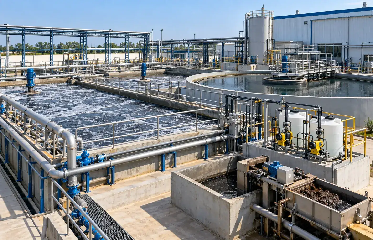 Industrial ETP effluent treatment plant in Aurangabad with aeration, pumps, dosing and process piping