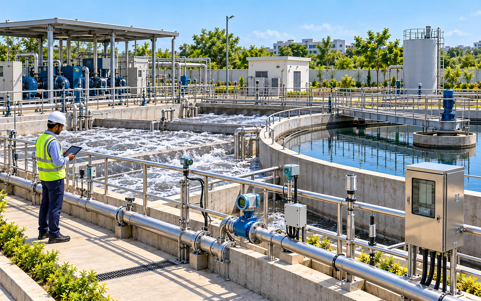 Engineers assessing a Sewage Treatment Plant for revamping and troubleshooting