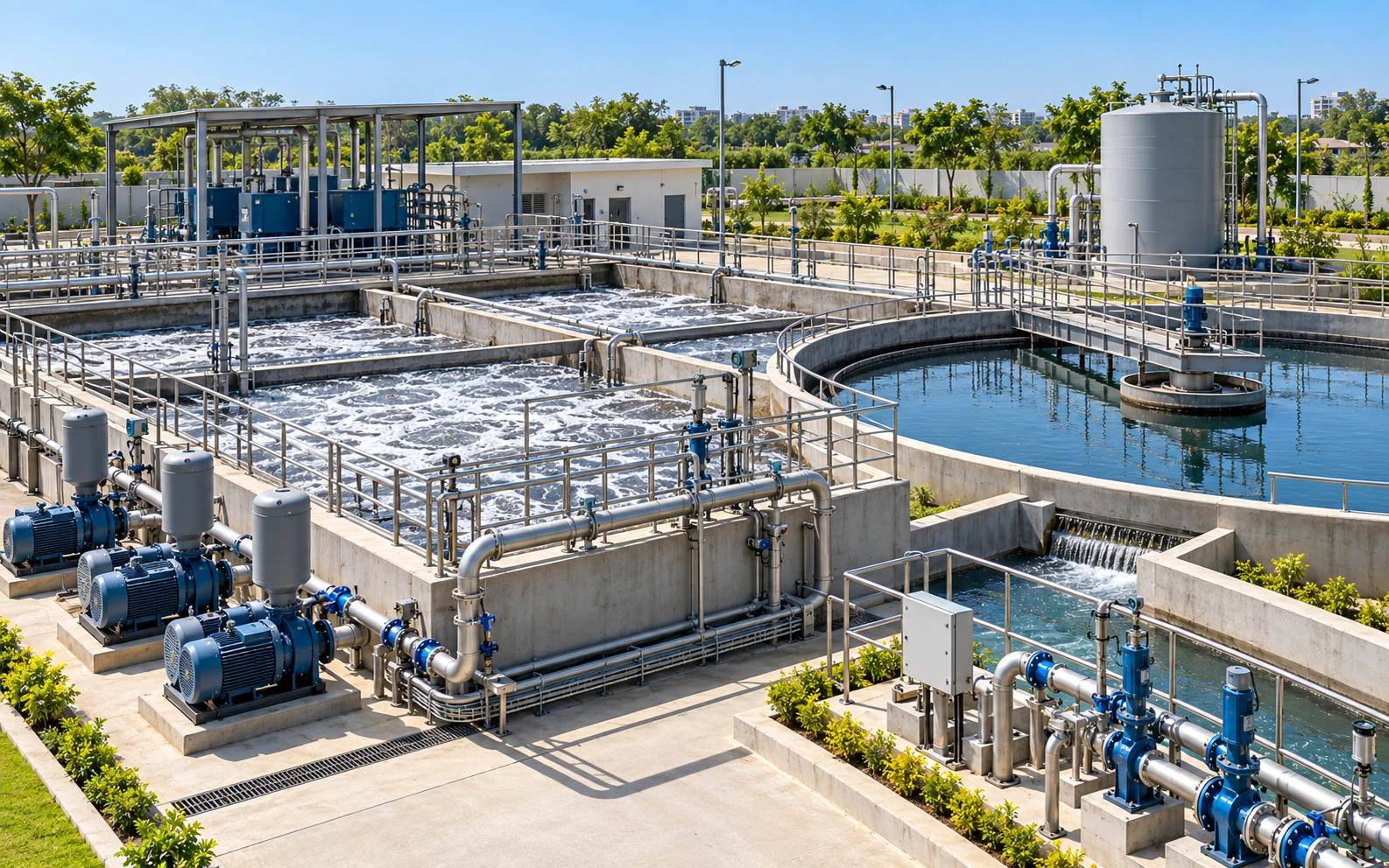 Institutional and commercial facility with STP and treated-water reuse infrastructure