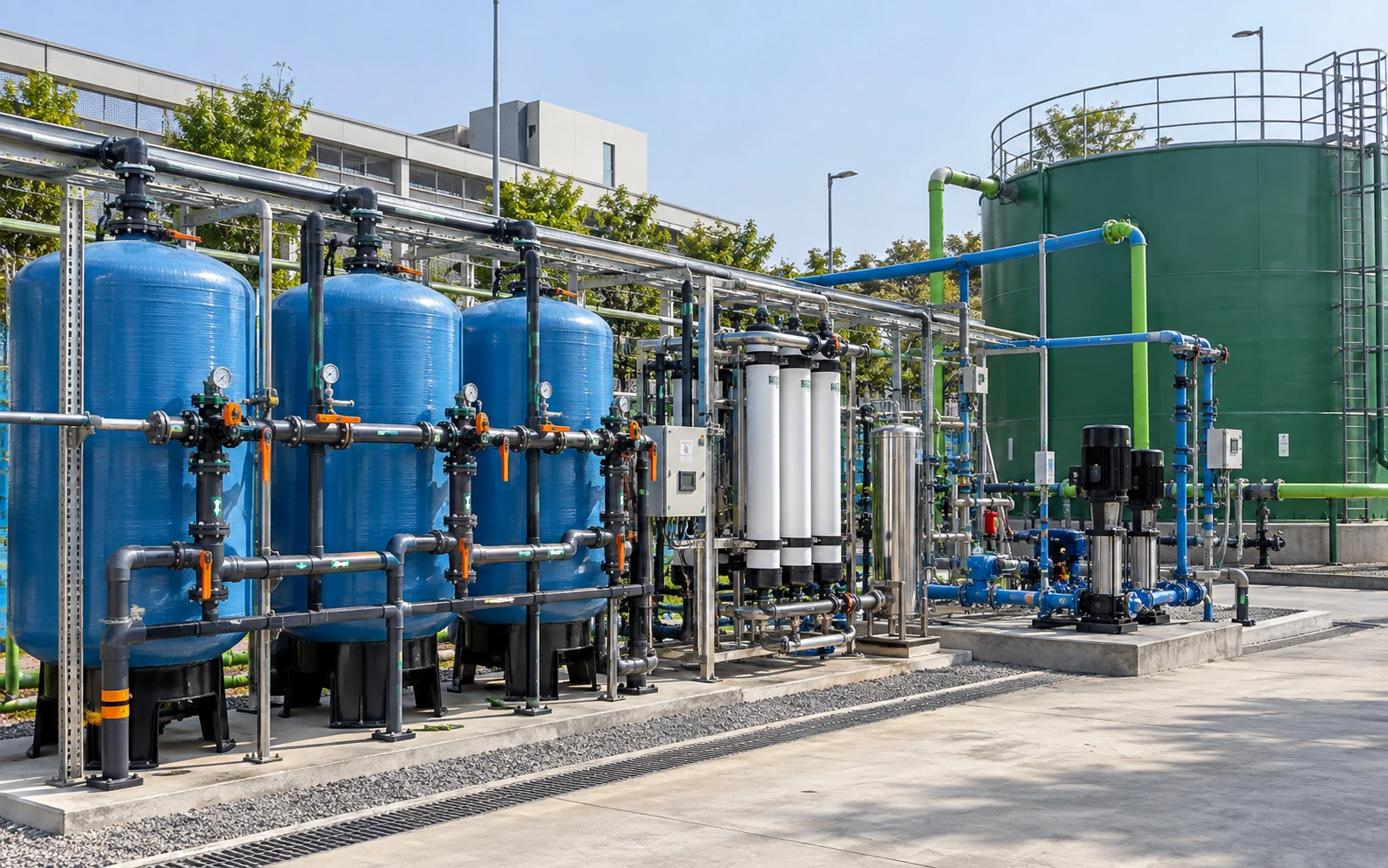 STP treated water reuse system with filtration and polishing for non-potable applications